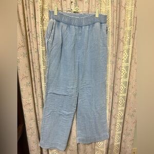 Faherty Dream Cotton Gauze Wide Leg Pants Women’s XL Blue Elastic Waist EUC